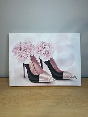 Black and Pink Floral High Heel Canvas Wall Art